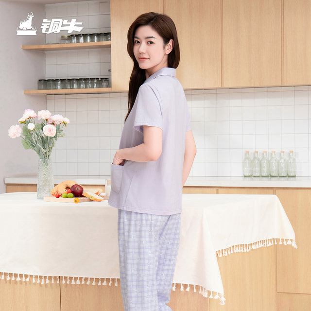 Tongniu Qingyue antibacterial cotton open-front half-sleeved home clothes 2026 spring and summer new pajamas home women's set VJ143