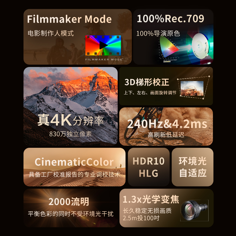 【4K原色】明基W1800投影仪家用超清HDR家庭影院客厅benq投影机（4K 自动HDR10+HLG 电影制作人模式）