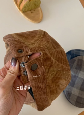 “黄油小熊”拼接格纹前进帽休闲复古y2k报童画家帽子秋冬棕色女