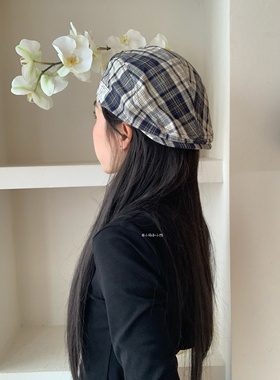 “橘子汽水”日系复古格纹前进帽女春夏英伦风大头围显脸小贝雷