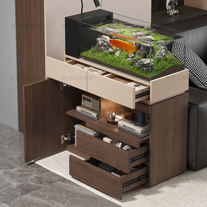 实木鱼缸柜胡桃木色收纳茶水柜储物简约家用客厅沙发多功能侧边柜,淘宝优惠券,粉丝福利购,淘宝优惠卷