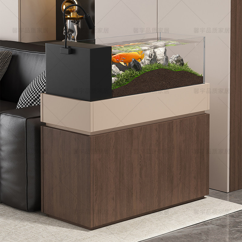 实木鱼缸柜胡桃木色收纳茶水柜储物简约家用客厅沙发多功能侧边柜,淘宝优惠券,粉丝福利购,淘宝优惠卷