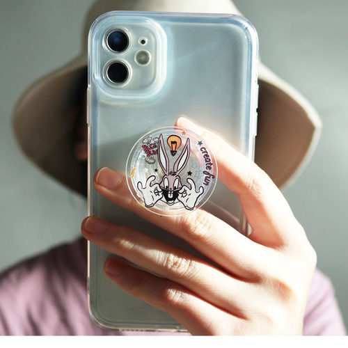 插画手机壳气囊支架伸缩口环原创涂鸦小众创意搞怪兔子高级感可爱 - 图0
