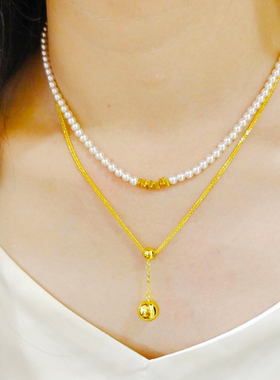 金包银平安锁套链莲花小米珠项链