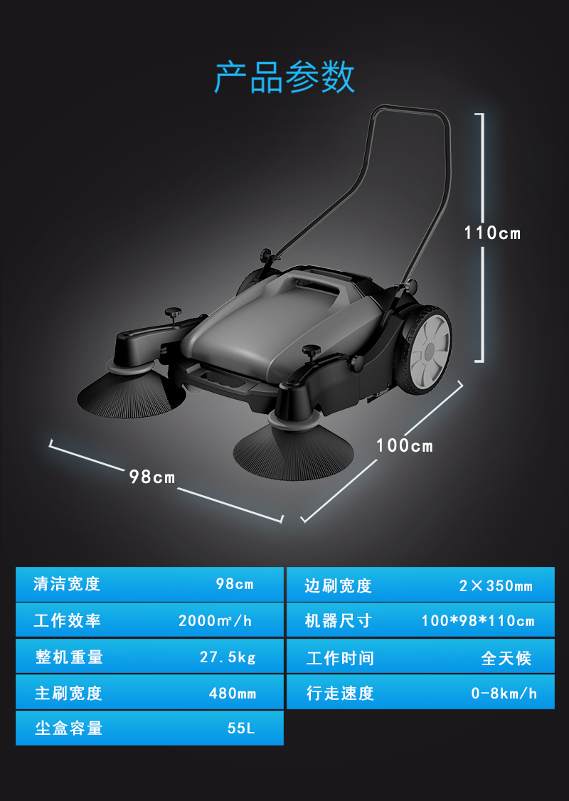 盈乐工业手推式扫地机工厂车间用养殖场道路仓库粉尘无动力清扫车 - 图1