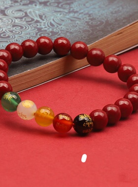 五路财神低含量朱砂手串男女款通用本命年五路财五行辰砂手链8mm