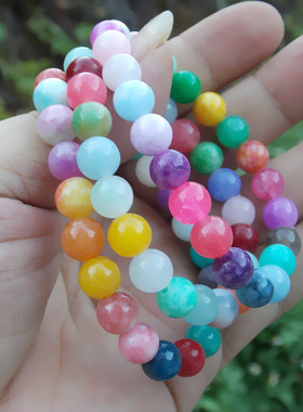 七彩多宝水晶8mm单圈情侣手链糖果多色玉石合成手串杂石珠百搭款