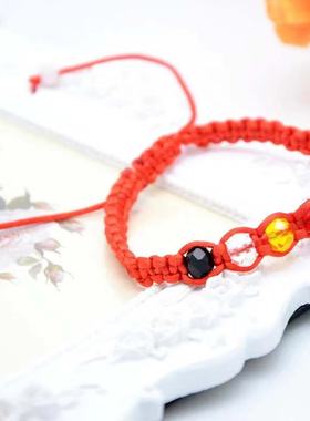 经典端午节五月节红绳编织五行珠打平结红绳手链金木水火土五色珠