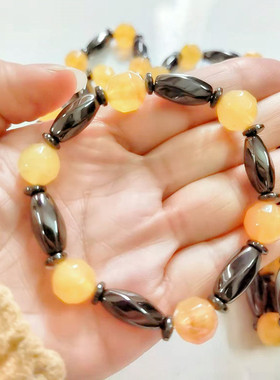 磁铁磁石手链路路通带磁性外贸新款黑胆石弹性磁手链男女跨境配饰