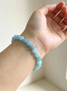 6mm海蓝宝色玉髓圆珠手链