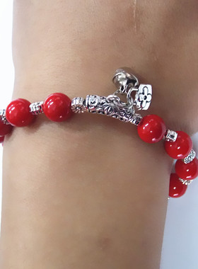 红玛瑙时尚风串珠藏银星星手链