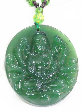 仿玉菠菜绿千手观音挂件配饰吊坠