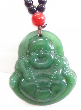 仿翡翠油青种长款玉佩佛公吊坠