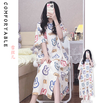 Net Red Rabbit Sleeping Dress Woman Summer Thin pure cotton short sleeve loose Increase code One-piece Pyjamas pregnant woman Home Clothing Full Cotton