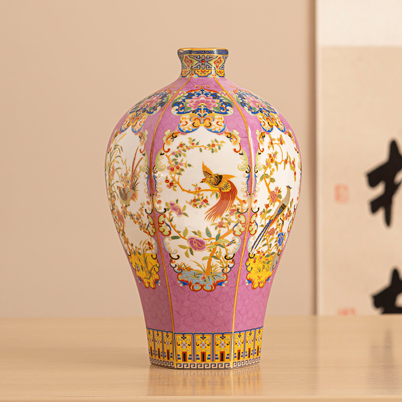 景德镇珐琅彩宫廷风陶瓷花瓶家居博古架电视柜书桌面摆件花器中式,淘宝优惠券,粉丝福利购,淘宝优惠卷