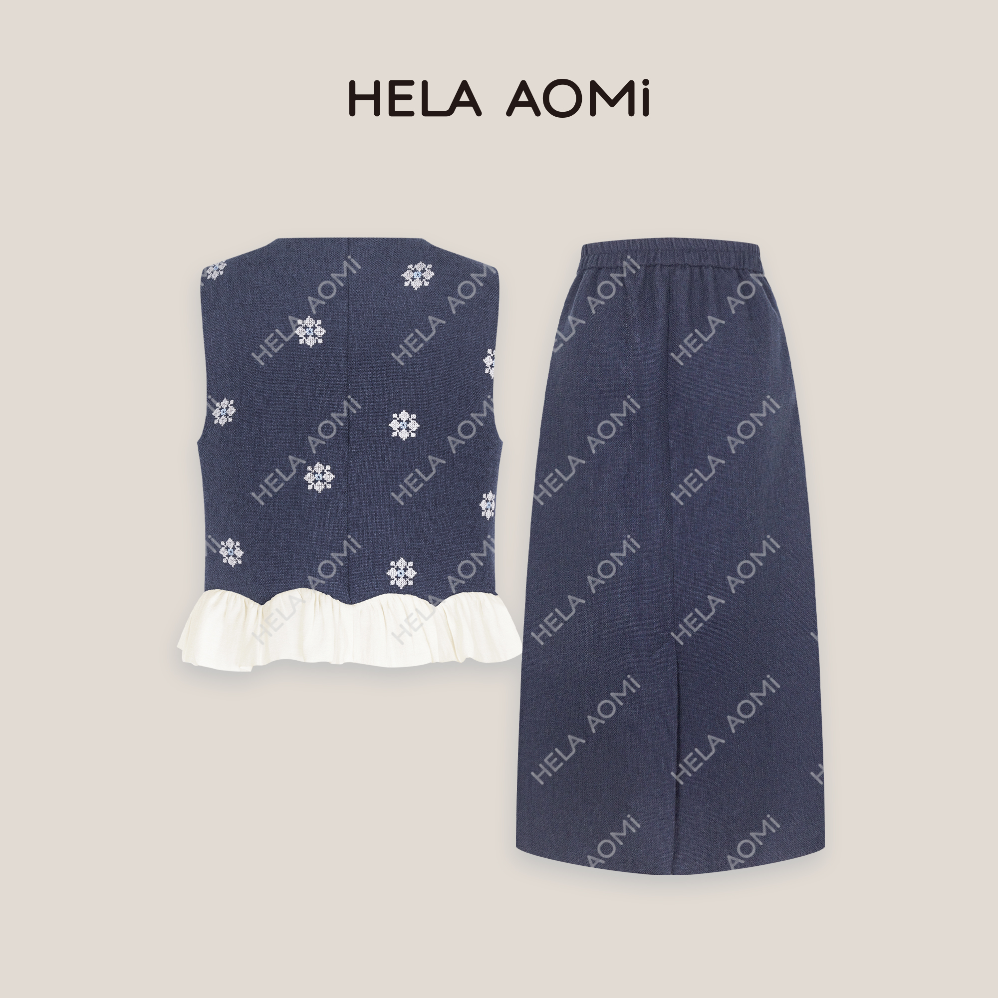 邱莹莹 HELAAOMI“雪花油画”重工立体雪花单排扣两件套马甲/半裙 - 图2