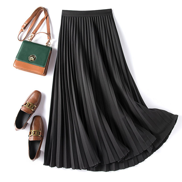 1929<High Quality>Matte Pleated Skirt Spring and Summer Women's Mid-Length High Waist Slim Versatile A-Line Long Skirt