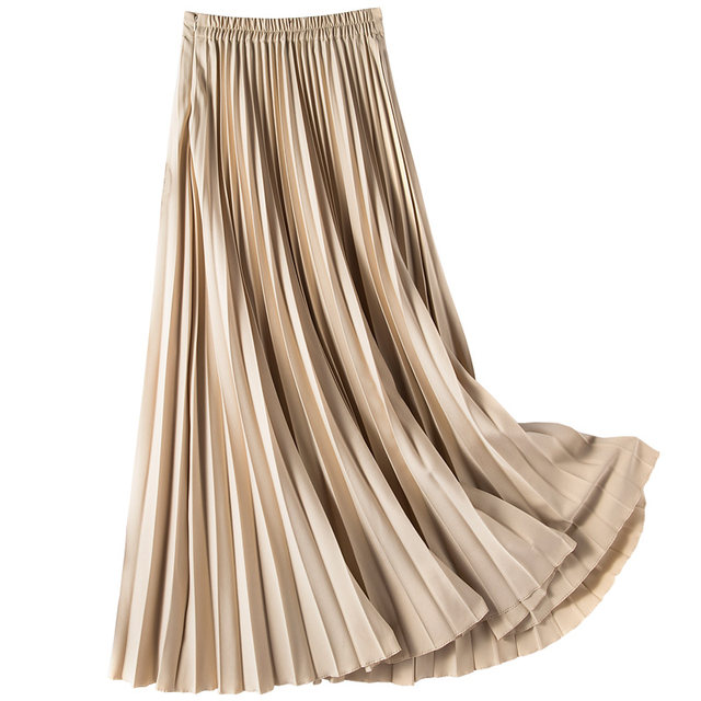 1929<High Quality>Matte Pleated Skirt Spring and Summer Women's Mid-Length High Waist Slim Versatile A-Line Long Skirt