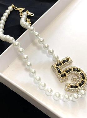 2024新款水钻珍珠数字5吊坠M项链