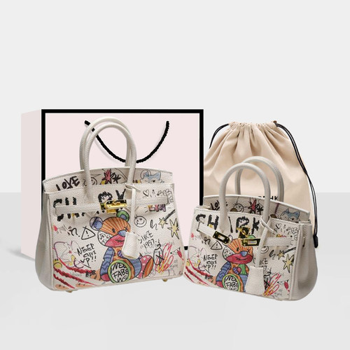 香港专柜轻奢涂鸦铂金包包女2025新款时尚高级感大容量斜挎手提包 - 图0