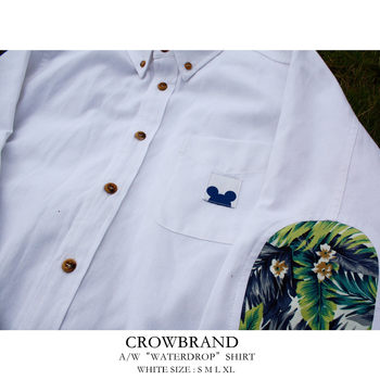 Crowbrand A/W Rainforest Green Leaves Classic Water drop Flowers Imported Cotton Shirt Couple