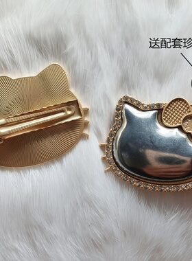 元旦宋锦diy带钻kt猫猫头发夹底胚掐丝珐琅点翠贴皮饰品配件10个