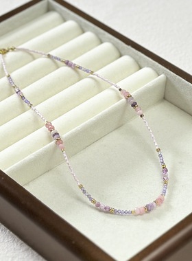 春夏新款钛钢项链紫色混彩天然石串珠项链设计高级感叠戴锁骨链女
