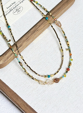 波西米亚风天然石串珠项链百搭少女锁骨链明星同款绿松石水晶项链