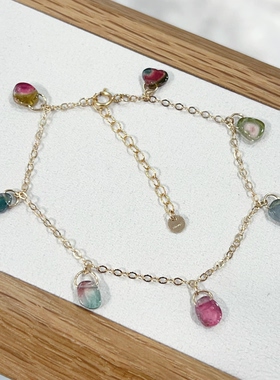 天然西瓜碧玺14k包金吊坠手链