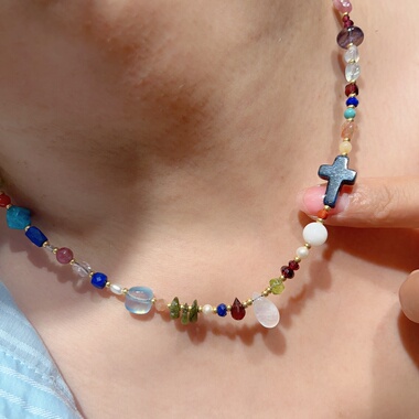 天然彩色多宝碧玺项链女款