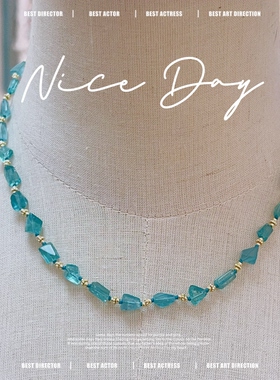 天然磷灰石蓝绿法式锁骨链女款