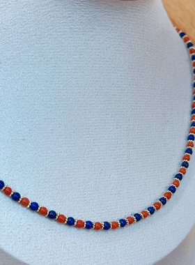 青金石南红玛瑙小米珠拼色项链