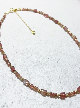 粉色碧玺原创法式小众锁骨链