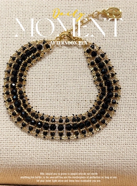 天然黑尖晶石法式复古宽版手链