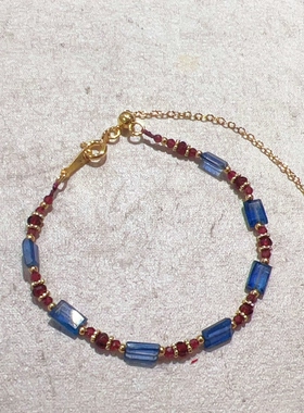 法式小众天然蓝晶石石榴石手链