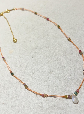 法式天然蓝月光水滴吊坠锁骨链