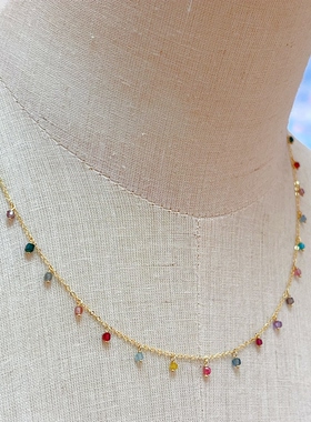 14k包金天然彩色方糖锁骨链