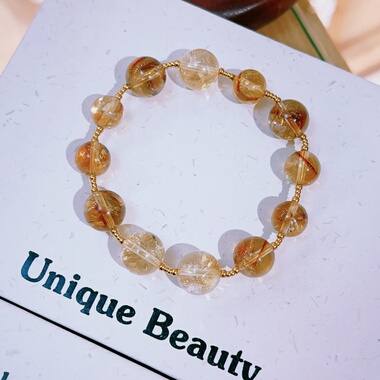 天然黄水晶手链女款圆珠