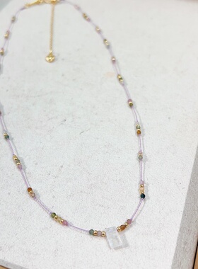 天然碧玺蓝月光法式小众锁骨链