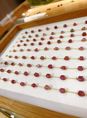 天然粉色碧玺手链女款彩色宝石时尚百搭小众设计感礼物