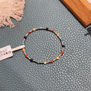 天然绿松石3mm925银转运珠手串