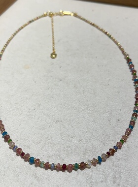 法式复古糖果色碧玺串珠锁骨链