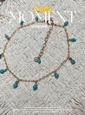 原矿绿松石14k包金手链法式