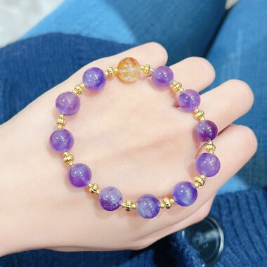 天然紫水晶黄塔晶手串女款10mm