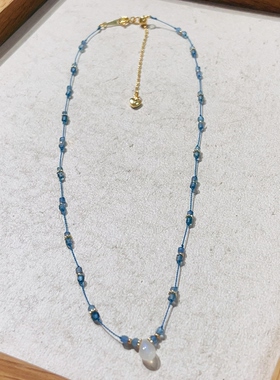 法式天然蓝月光石水滴项链女款