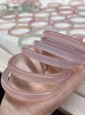 天然8MM玛瑙手镯 粉玉髓细圆条美人镯 藕粉色叮当镯女款手饰