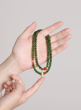 天然和田玉碧玉手串菠菜绿三圈手链正品老坑冰底原创设计精品送礼