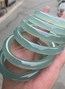 天然冰种油青色玉髓手镯少女文艺款玛瑙镯子细圆条美人镯