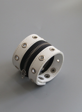 哥特朋克铆钉拉链皮手链宽版护腕带手臂环y2k小众手环亚文化配饰