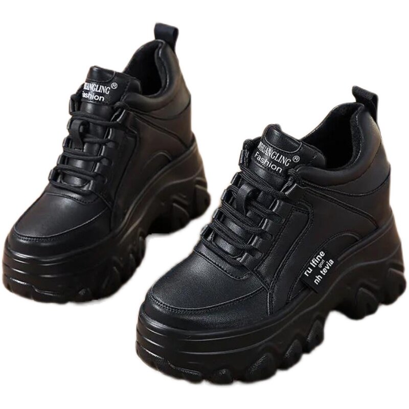 厚底内增高女鞋7cm小个子2022新款冬季加绒黑色松糕底休闲老爹鞋,淘宝优惠券,粉丝福利购,淘宝优惠卷